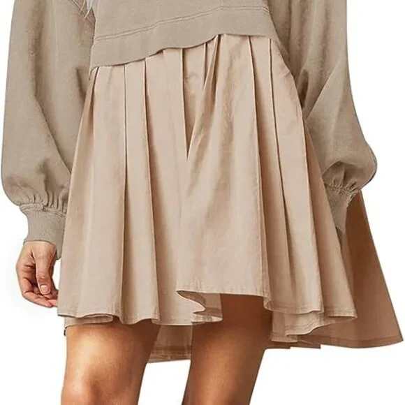 Dokuritu Women's Khaki Patchwork Crew Neck Long Sleeve Sweatshirt Mini Dress XS - Picture 11 of 11